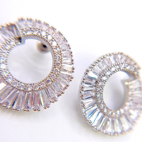 Crystal CZ Open Circle Statement Earrings - Picture 2 of 5